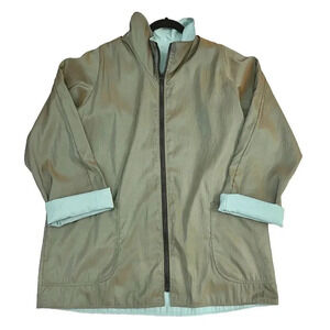 Maralyce Ferree Women’s Reversible Raincoat Size Medium Olive Green Mint Green